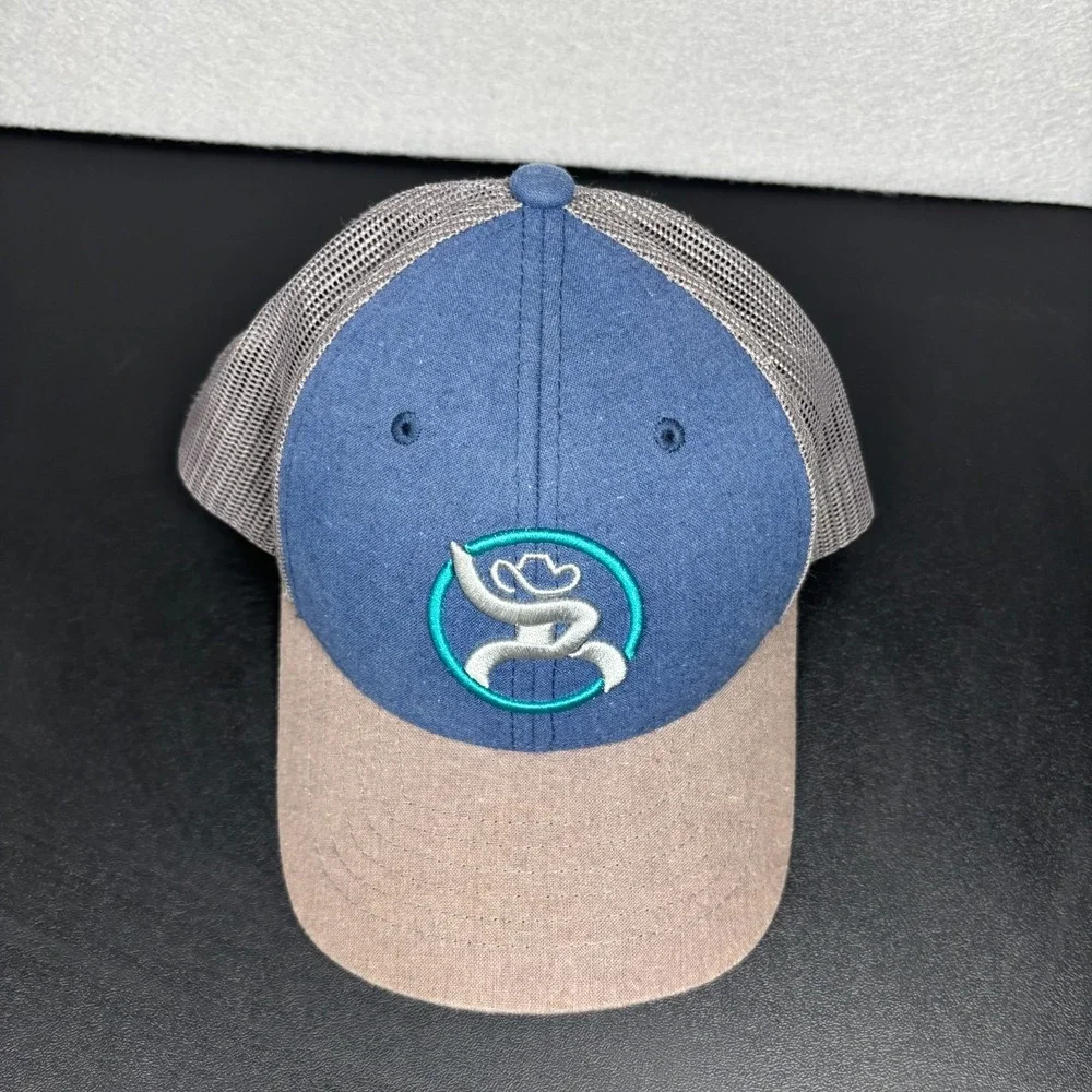Hooey Strap Youth Size Roughy Cap Adjustable Mesh Back Trucker Hat Blue Grey